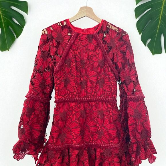 Beulah Scarlet Red Floral Lace Fransisca Mini Dress - Picture 6 of 11